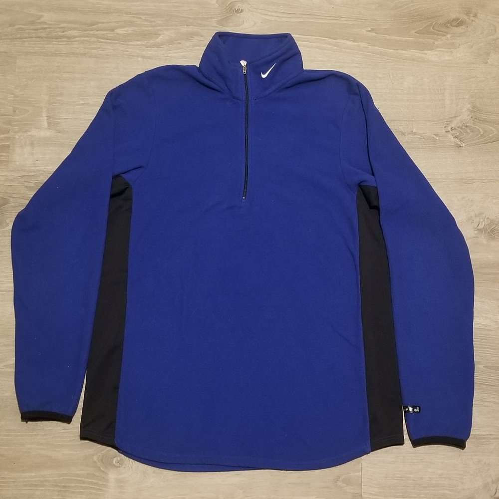 Vintage 90s Mens Nike Blue and Black Quarter-Zip Fleece Pullover Size Medium